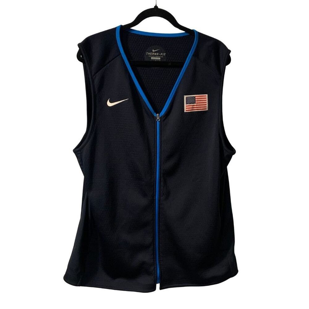 Nike Men's Therma Fit Vest USA Flag Size L Navy Blue Fleece Full Zip Pockets